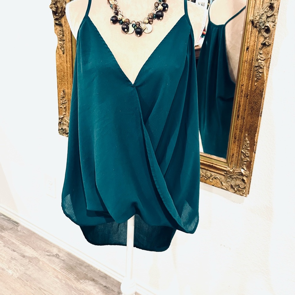Flowy turquoise teal green draped cami festival wear top size 4X